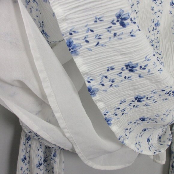 Club Monaco Plumina Blouse Women S White Blue Floral Off Shoulder Crinkled 138 - Picture 5 of 9